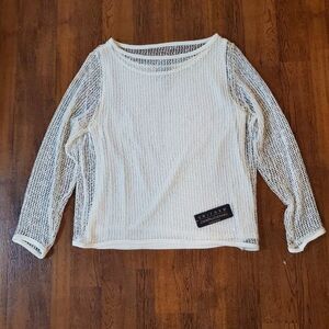 John Paul Richard Womens Sz Large Fishnet Mesh Sweater With Attached Tank Ivory